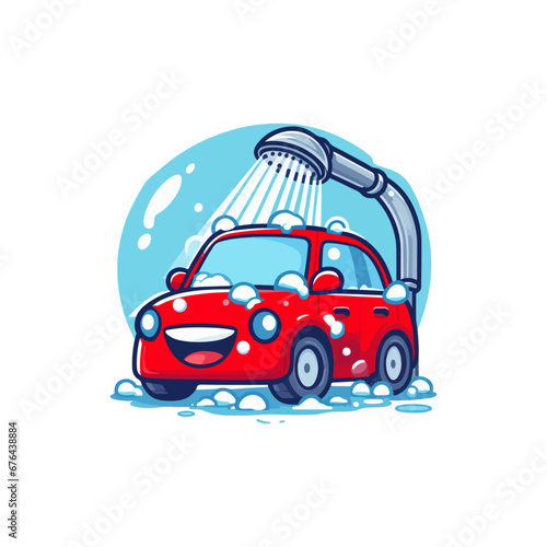 A vector cute cartoon logo of car washing logo, Cute Car Washing Logo