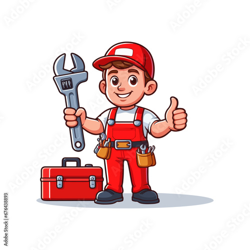 Vector mascot builder plumbing man cute