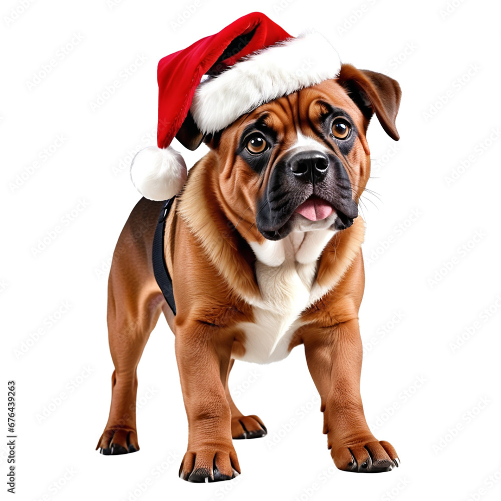 Bulldog  in Santa Clause Dress, Santa Dog - Generative AI