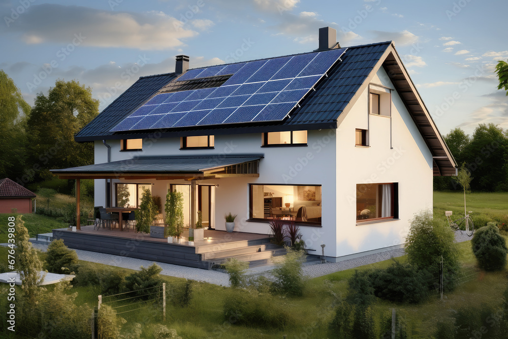Newly buildied home with solar panels on the roof Newly buildied home with solar panels on the roof