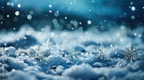 Fresh snowflakes on first snow - winter background floor 