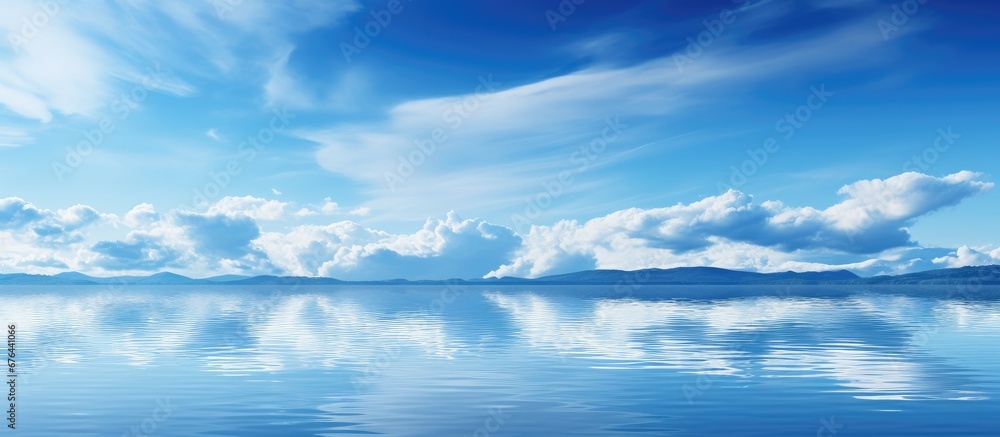 Obraz premium The beautiful blue sky reflects off the calm waters creating a breathtaking scenery of nature and landscape