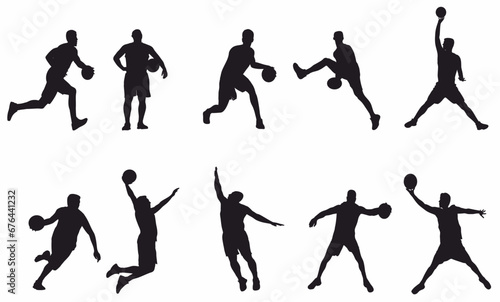 Vector set of Basketball players silhouettes, Basketball silhouettes photo