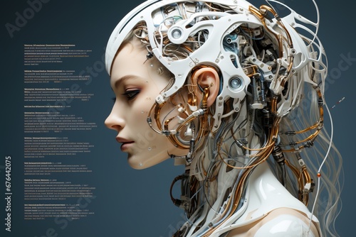 Humanoid woman robot - half woman half robot