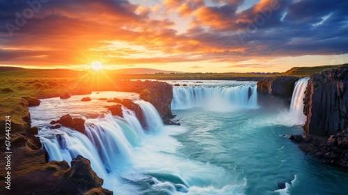 Incredible summer morning scene at Goddess Waterfall Sunrise on the river .Background with the theme of nature's beauty.