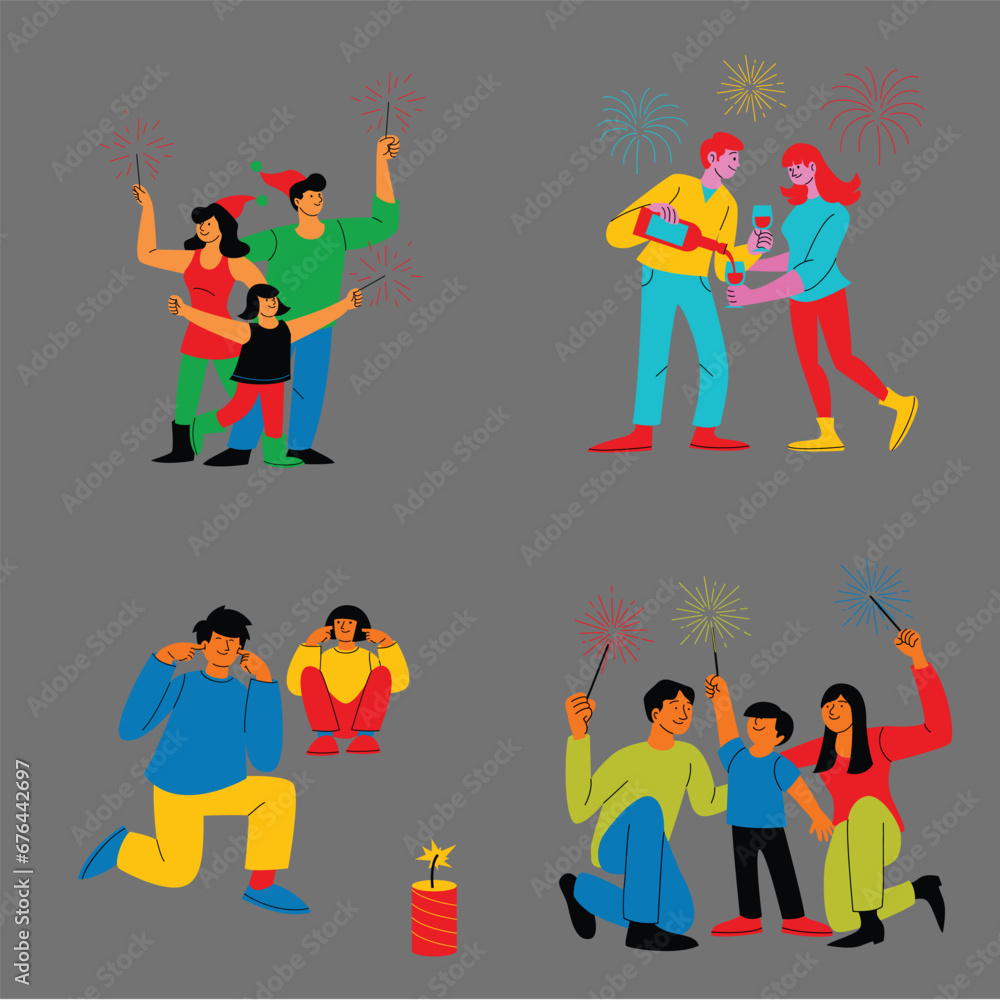 New year elements human family holiday party New year elements human family holiday party