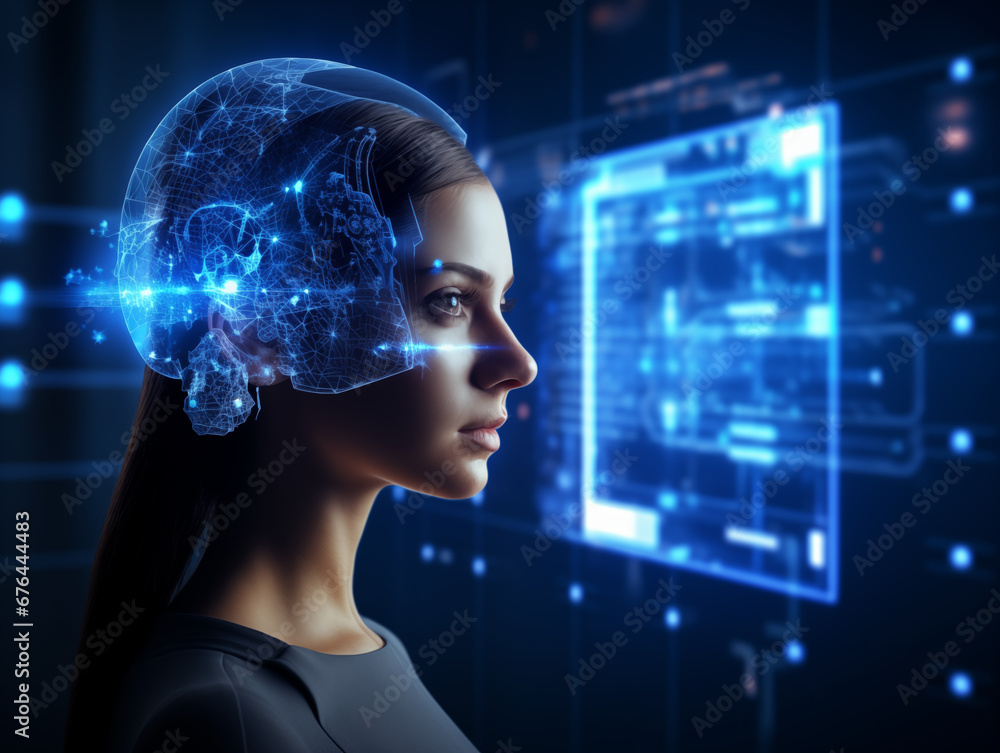 Woman with digital interface, AI Woman with digital interface, AI