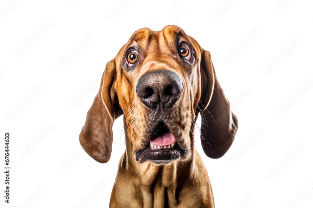 Portrait of curious Bloodhound dog isolated on white background