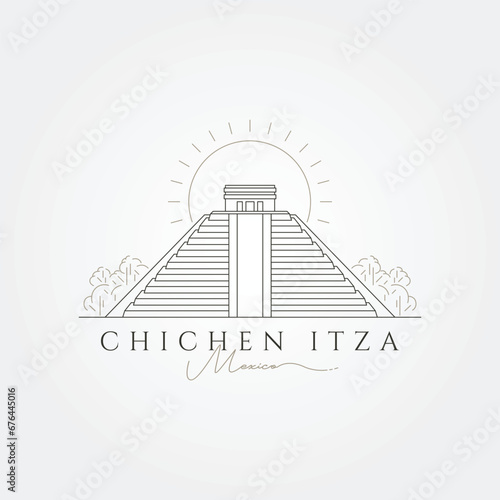 vector of Chichen Itza line art logo symbol illustration design, mexico national park design photo