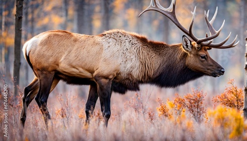 Elk animal, bright wildlife, vibrant blurred background.