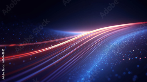 High speed light trails in motion, glow lines, internet data transfer concept photo