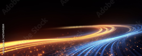 Light trails defining a road, internet trasfer speed concept digitization and networking concept