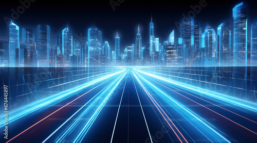Abstract road leading to modern city, digitization concept virtual reality and communication