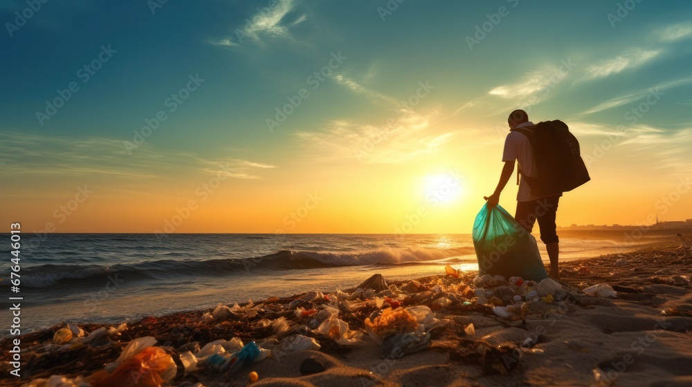 Save water. Volunteer pick up trash garbage at the beach and plastic bottles are difficult decompose prevent harm aquatic life. Earth, Environment, Greening planet, reduce global warming, Save world