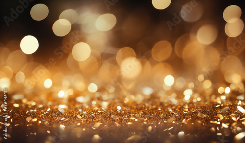 A golden Christmas background with bokeh lights, Generative AI