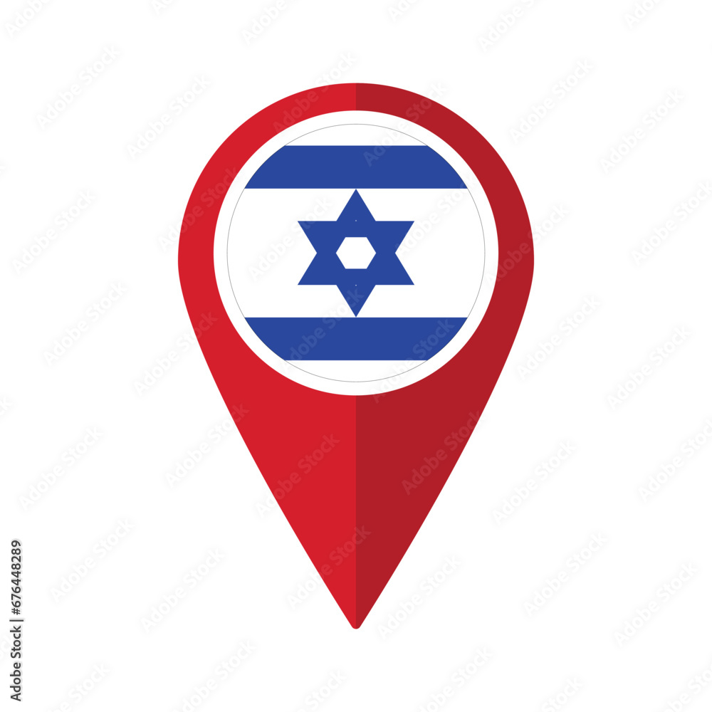 Flag of Israel flag on map pinpoint icon isolated red color Flag of Israel flag on map pinpoint icon isolated red color