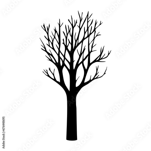 Tree without leaves black silhouette. Black branch tree or naked tree. Forest and garden symbol. Dried tree vector illustration