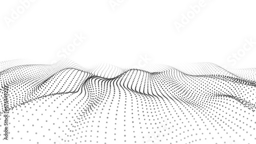 Abstract futuristic wave of black dots moving on a white background.Big data. 3d rendering