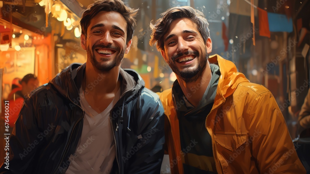 gay couple, two happy friends ai generated gay couple, two happy friends ai generated