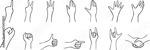 Assorted hand gesture silhouettes set