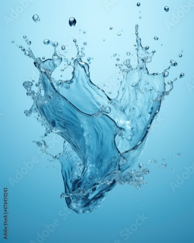 Blue water splash isolated on light blue background
