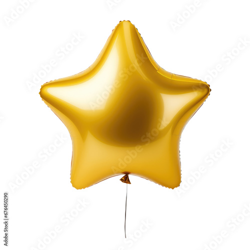 gold star helium balloon. Birthday balloon flying for party and celebrations. Isolated on white background.