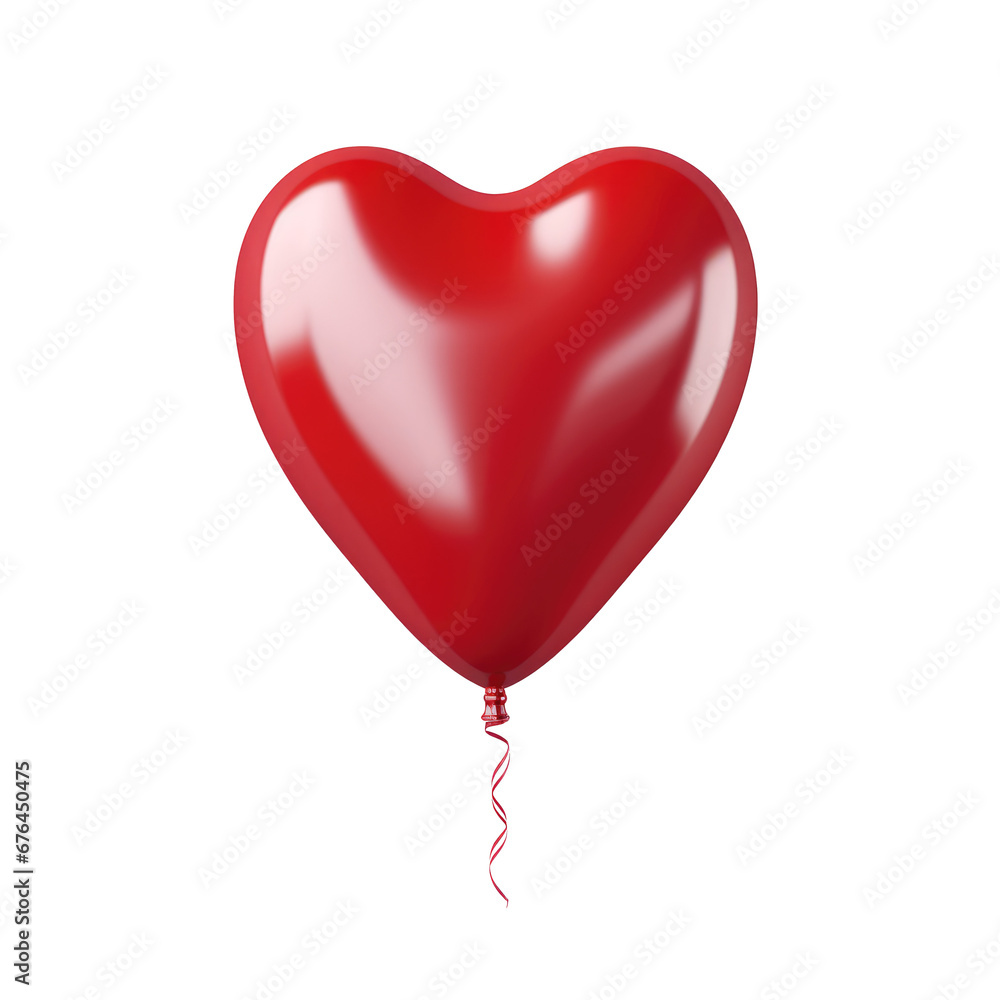 red heart helium balloon. Birthday balloon flying for party and celebrations. Isolated on white background.