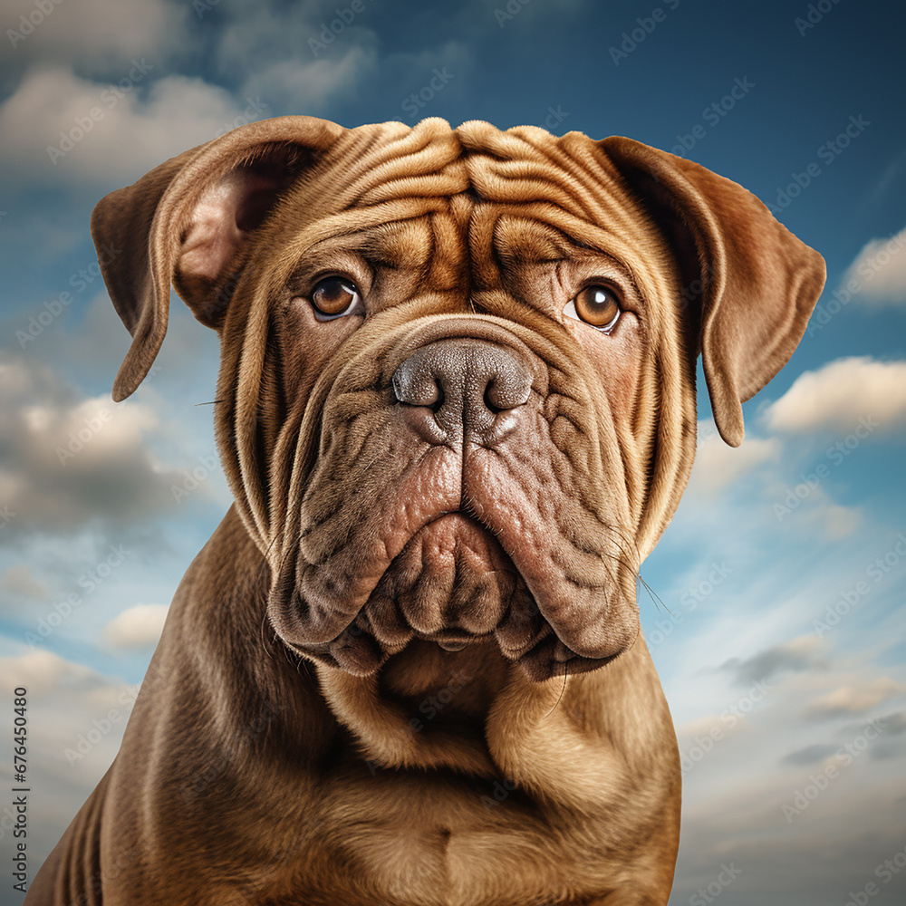 ai generated illustration of star pei dog closeup portrait on cloudy sky