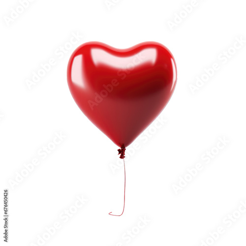red heart helium balloon. Birthday balloon flying for party and celebrations. Isolated on white background.
