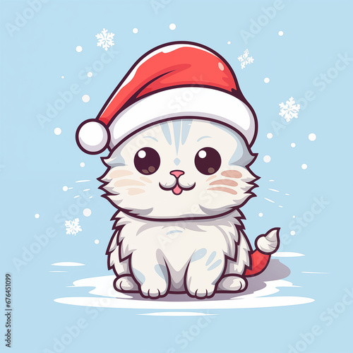 cat wearing santa hat in chirstmas