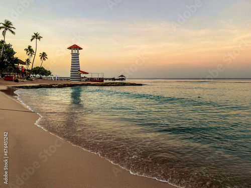 sunrise at the bayahibe lighthouse in the caribbean sea in dominican republic