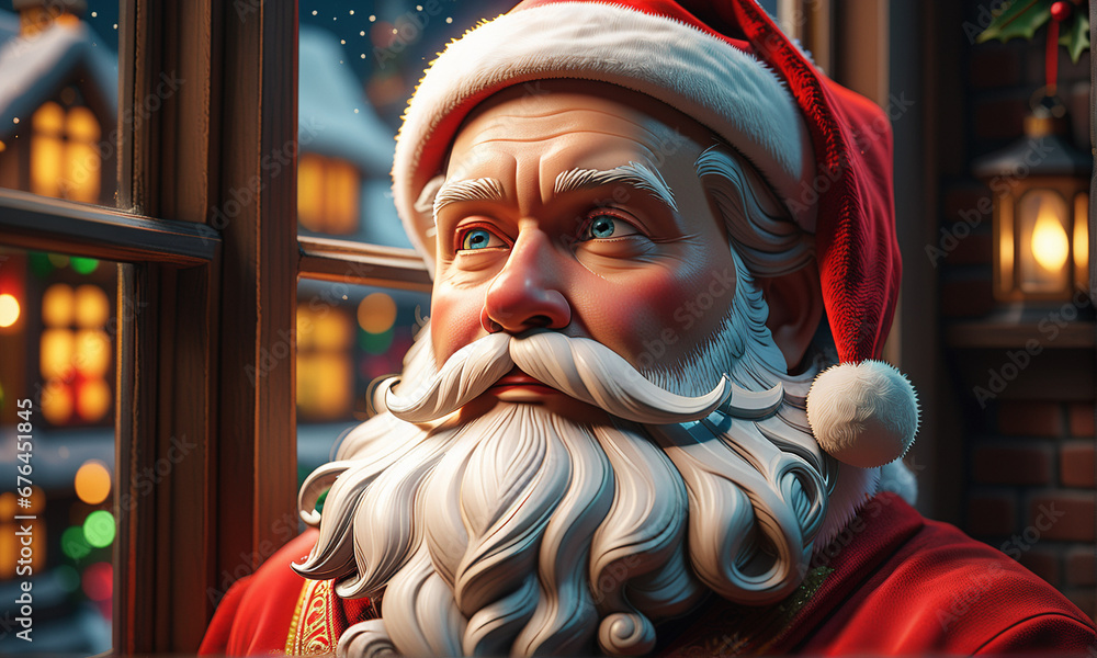 An old Santa Claus with blue eyes, red cheeks, and a handsome white beard, Generative Ai