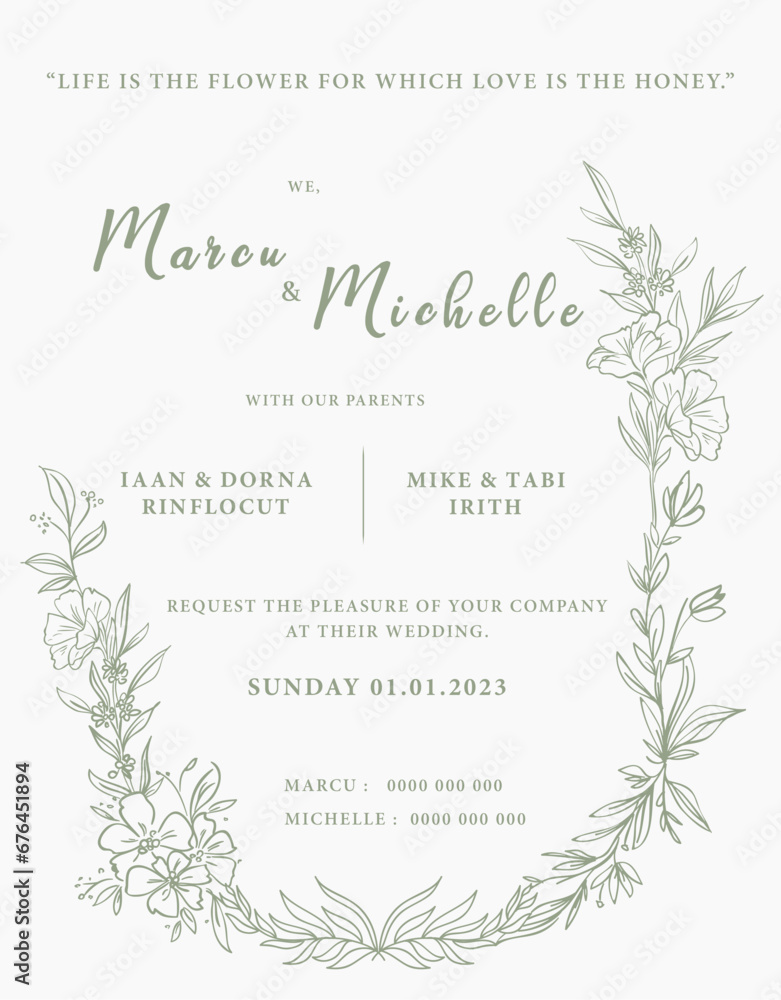 Vector flower wedding invitation design concept