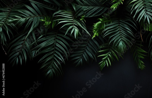 Close-Up of Tropical Palm Leaves on a Dark Background  Perfect for Design Projects with a Jungle Theme