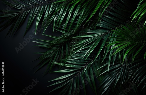 Close-Up of Tropical Palm Leaves on a Dark Background  Perfect for Design Projects with a Jungle Theme