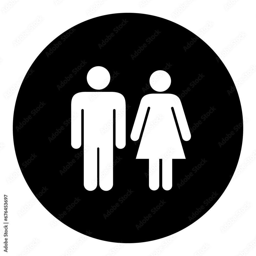 A man with woman symbol in the center. Isolated white symbol in black circle. Illustration on transparent background A man with woman symbol in the center. Isolated white symbol in black circle. Illustration on transparent background