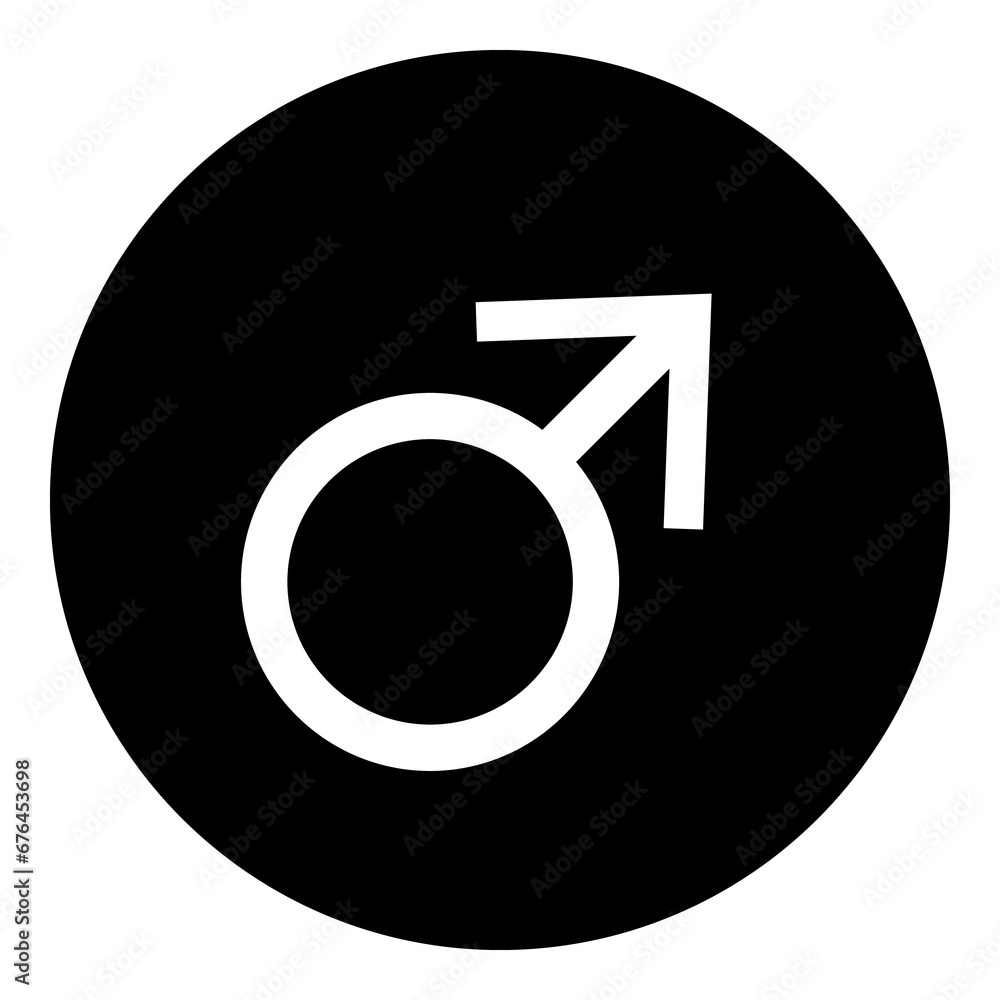 A mars symbol in the center. Isolated white symbol in black circle. Illustration on transparent background A mars symbol in the center. Isolated white symbol in black circle. Illustration on transparent background
