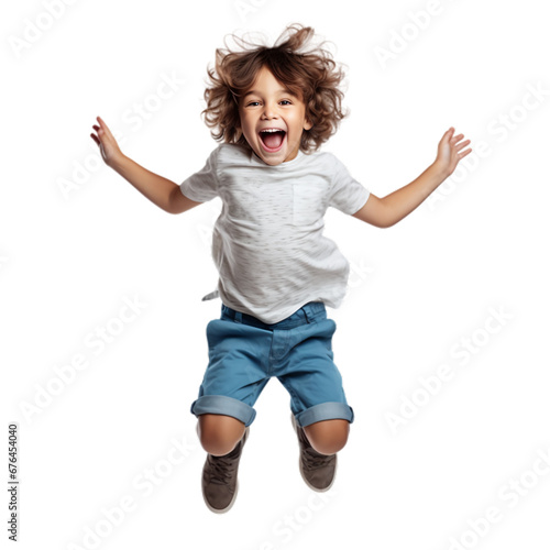Happy Jumping Child Isolated on White Background Full Length Studio Portrait