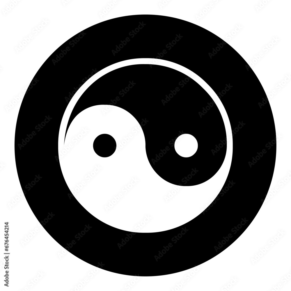 A yin yang symbol in the center. Isolated white symbol in black circle. Vector illustration on white background A yin yang symbol in the center. Isolated white symbol in black circle. Vector illustration on white background