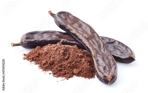 Carobs energy pod with powder in closeup