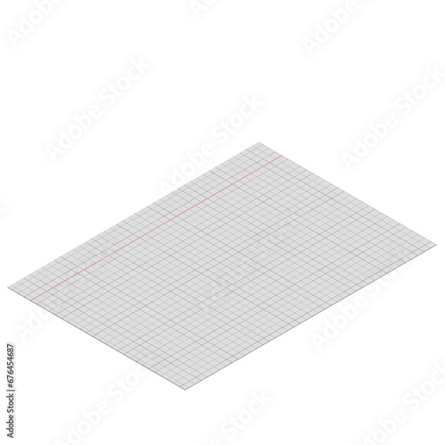 3D rendering illustration of a sheet of grid paper