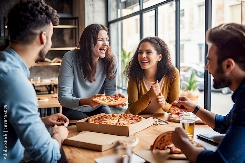 A Delicious Gathering of Friends Enjoying a Mouthwatering Pizza Feast A Delicious Gathering of Friends Enjoying a Mouthwatering Pizza Feast