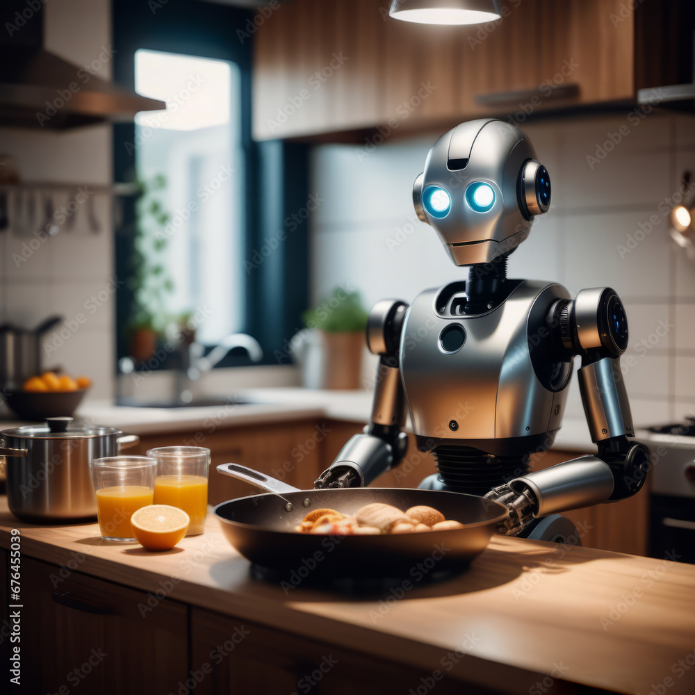 Robot cooking at domestic kitchen Robot cooking at domestic kitchen