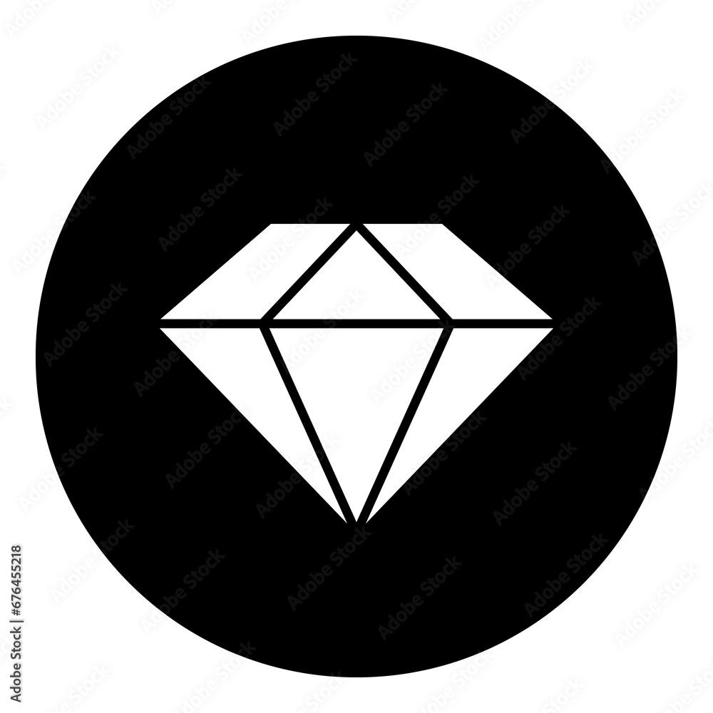 A diamond symbol in the center. Isolated white symbol in black circle. Illustration on transparent background A diamond symbol in the center. Isolated white symbol in black circle. Illustration on transparent background