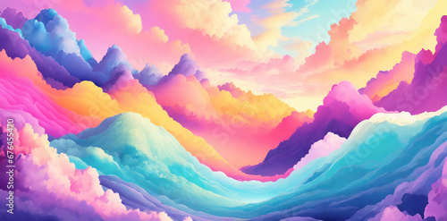 illustrazione di coloratissimo paesaggio di nubi che ricordano monti e colline photo