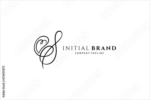 Handwritten initial letter S, simple signature vector logo with heart or love shape variation