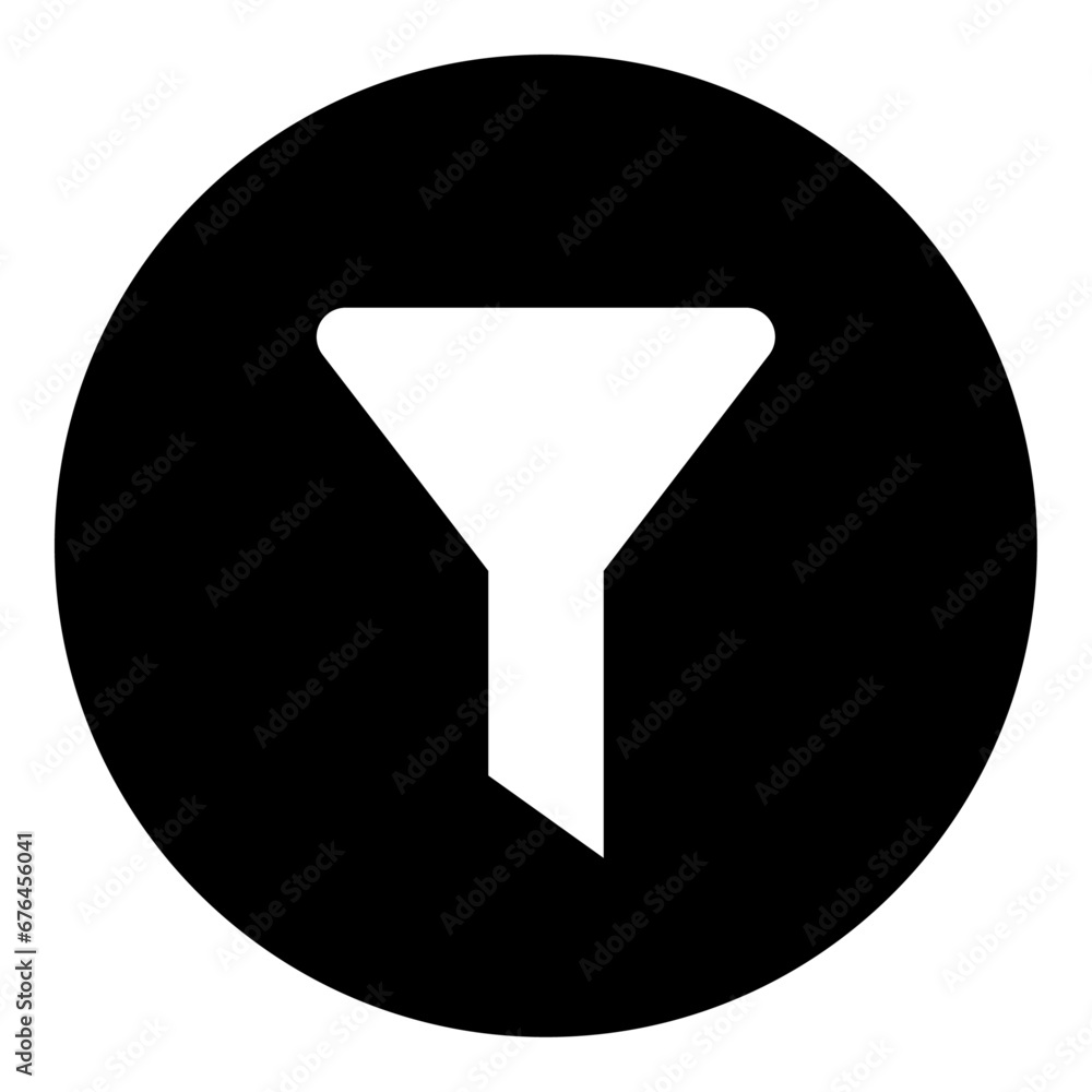 A funnel symbol in the center. Isolated white symbol in black circle. Vector illustration on white background A funnel symbol in the center. Isolated white symbol in black circle. Vector illustration on white background