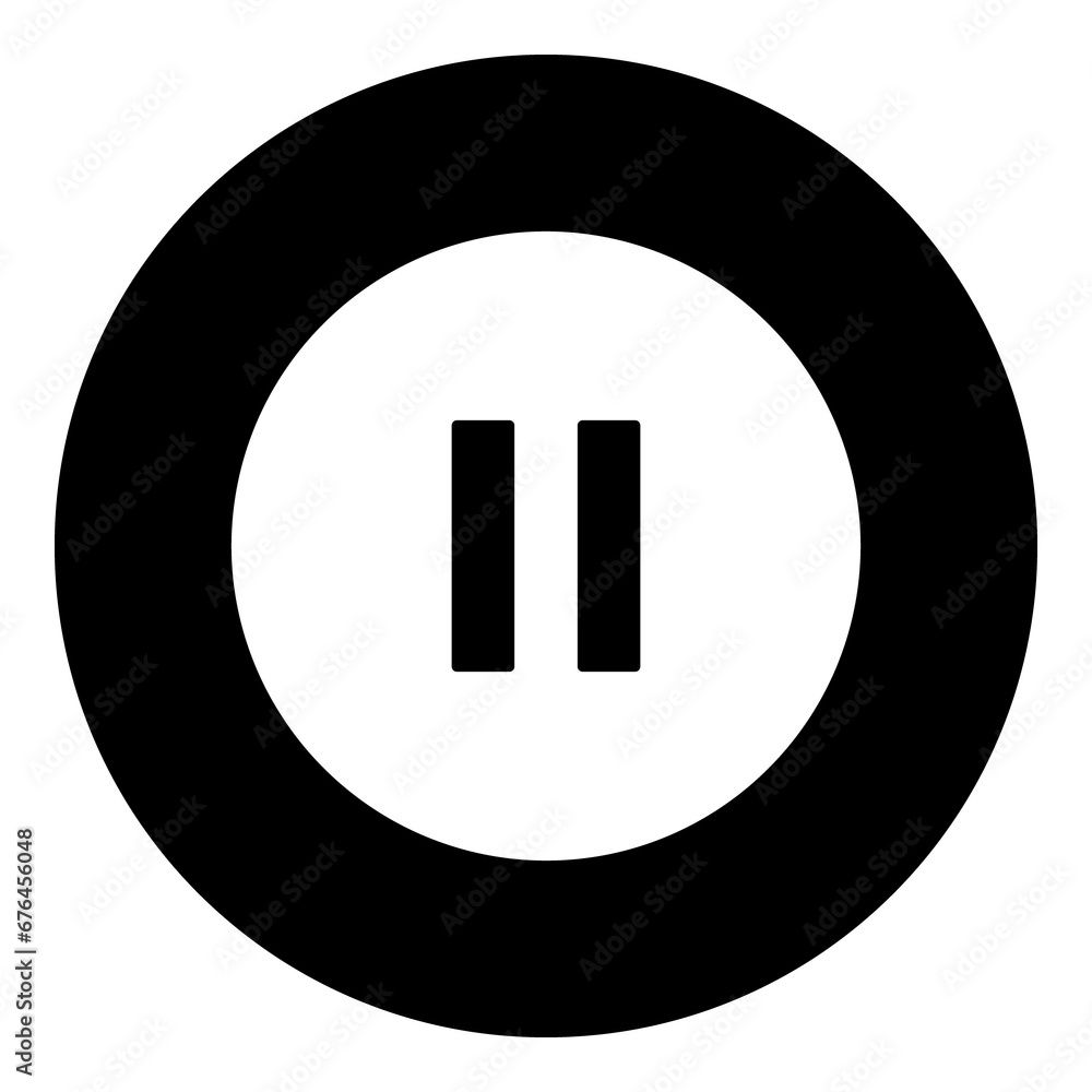 A pause symbol in the center. Isolated white symbol in black circle. Illustration on transparent background A pause symbol in the center. Isolated white symbol in black circle. Illustration on transparent background