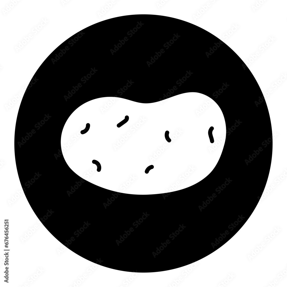 A potatoes symbol in the center. Isolated white symbol in black circle. Vector illustration on white background A potatoes symbol in the center. Isolated white symbol in black circle. Vector illustration on white background