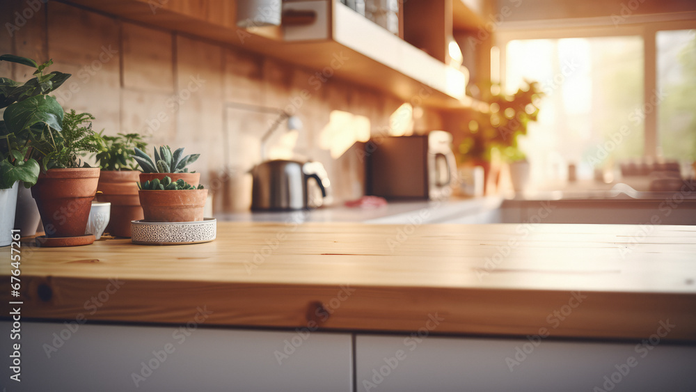 Blurred Kitchen Mockup Template in Modern Setting Blurred Kitchen Mockup Template in Modern Setting
